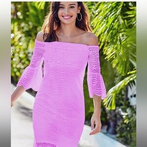 Lilly Pulitzer Off the Shoulder Lace Fuchsia Dress
